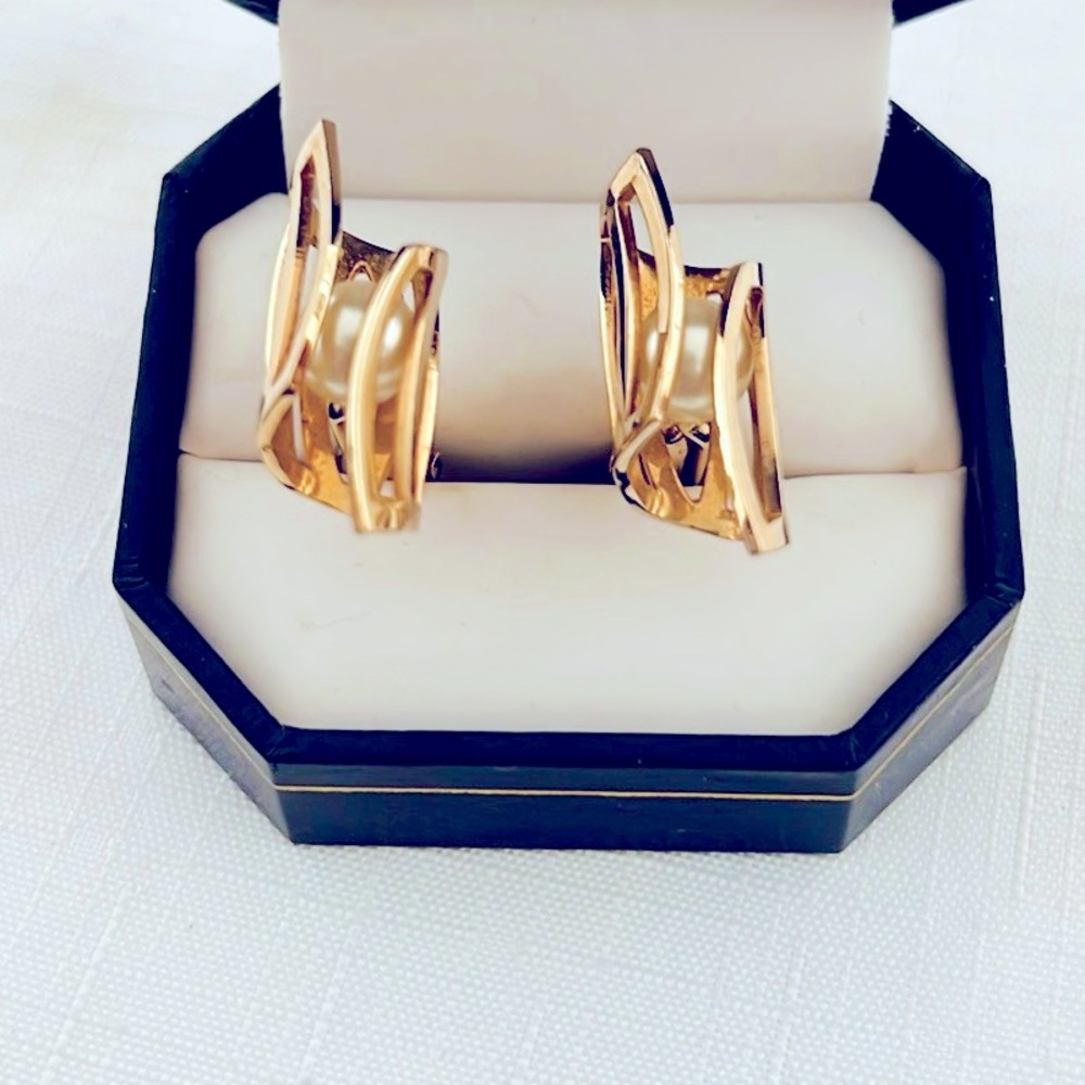 Vintage / Cuff Links ~ Gold Tone ~ Simulated Pearl - Picture 6 of 8